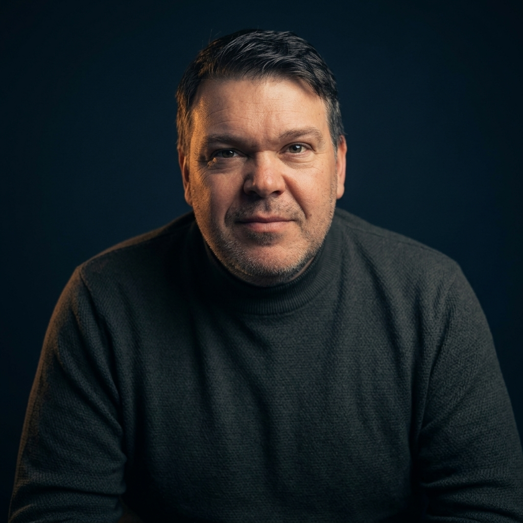 Willem in zijn opnamehokje bij zijn bandjesverzameling